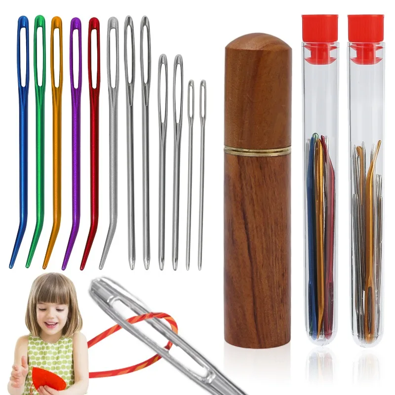 Large Eye Sewing Needles Kit Stainless Steel Blunt Darning Bent Tapestry Needles with Storage Box Crochet Darning Yarn Project
