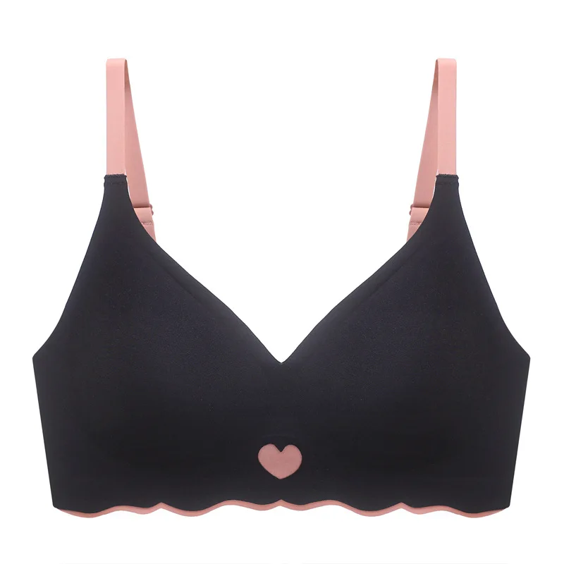 Sexy Push Up Bras For Women Love Heart Pattern Brassiere Deep V Neck Cute Underwear Female Seamless Wireless Soft Lingerie