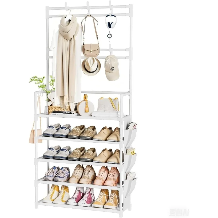 

Shoe Rack 5 Tier Shoe Organizer Storage 1520 Pairs Shoes Rack for Closet Entrance Shoe Rack Organizer with Hooks and Side Pocke