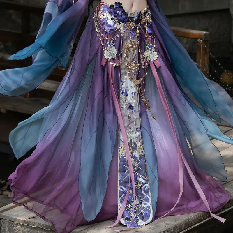 Women Ancient Chinese Style Cosplay Costume Embroidery Floral Tube Top Long Skirt Sheer Flare Sleeve Outerwear Set Oriental view 5