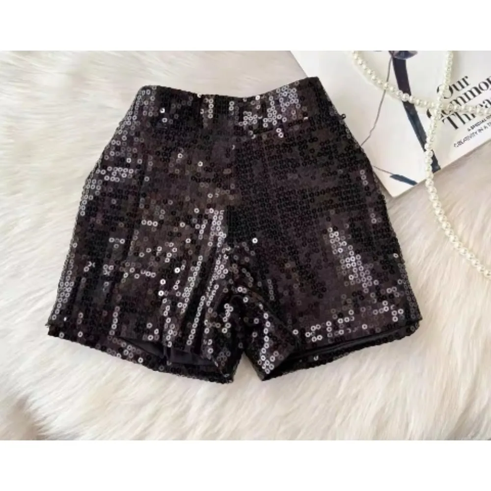 Basics Vintage High Waist Chic Glitter Sequin Short Pants Hotsweet Fashion Streetwear Club High Street Women Casual Clothing