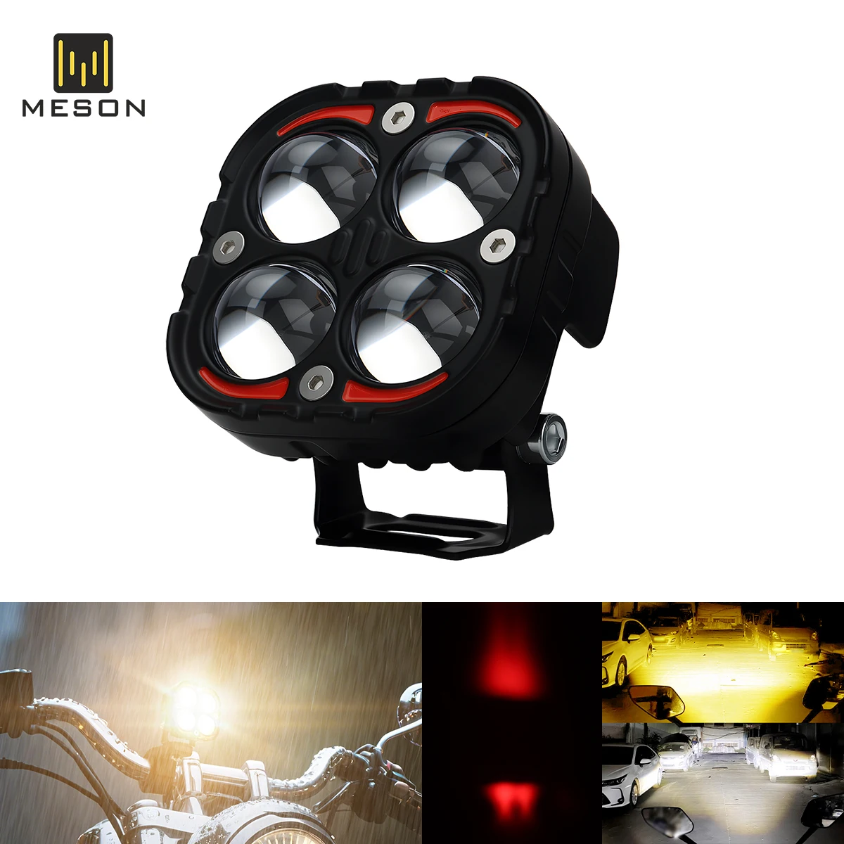 

1/2PCS Motorcylce LED Work Light Spotlight 12V-18V Headlight 4 Lens Devil's Eyes Warning Flash Light 30W Dual Color for Motor