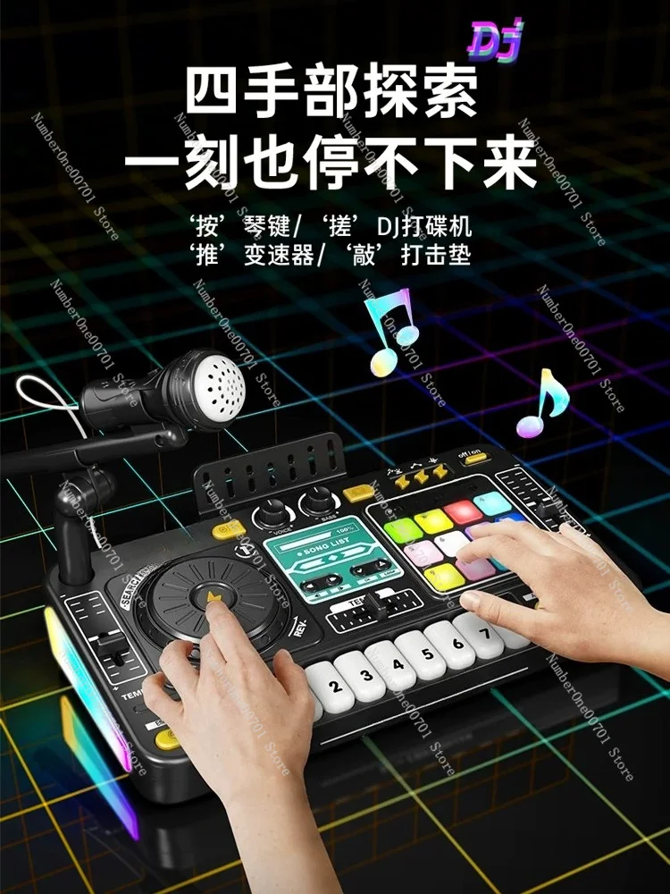 Kids DJ Mixer Piano Toy, Electronic Music Keyboard with Mic, 3-in-1 Rhythm Game for Boys Girls Age 3-6 Gift