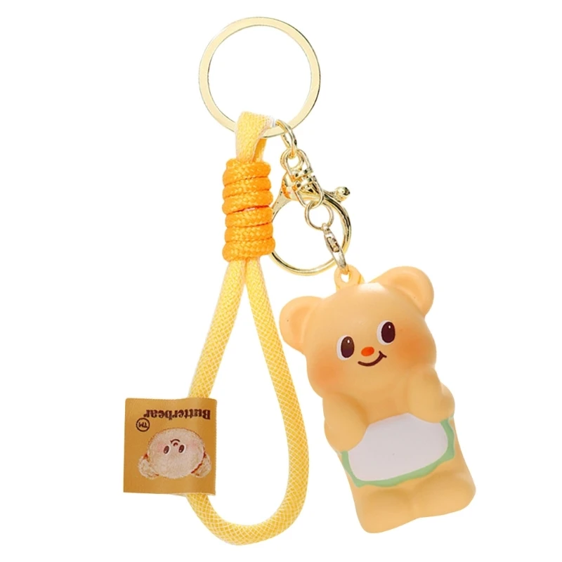 Butter Bear Schoolbag Pendant Keychain Squeeze Toy Bear Funny Sweet Bear Cartoon Charm for Boys Girls Vending Machine