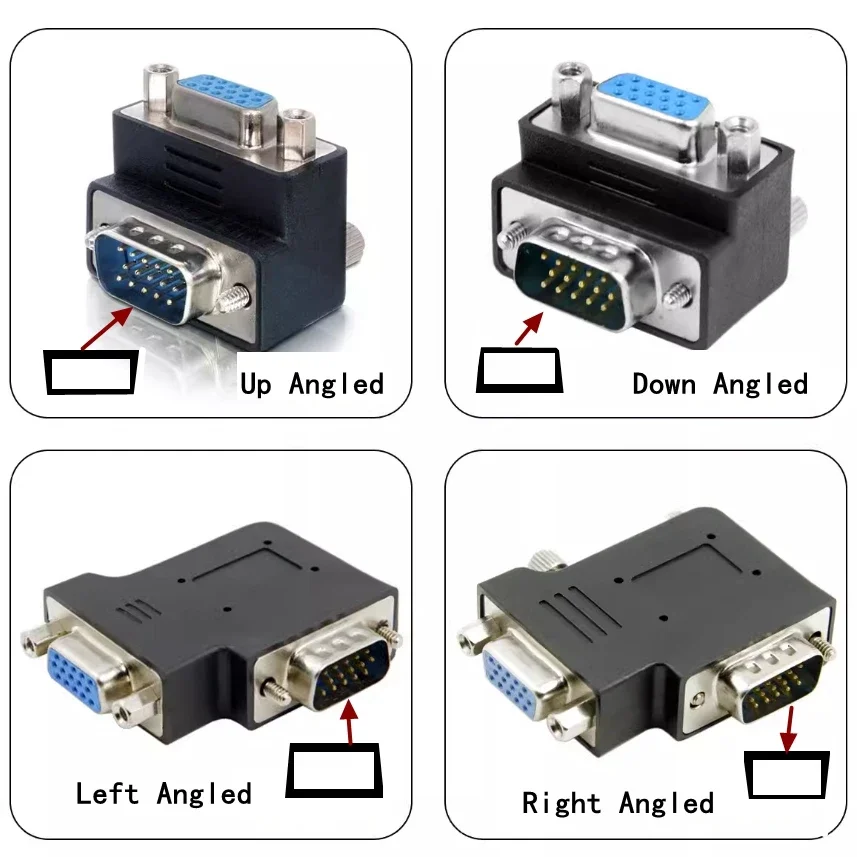 1pcs 90 Degree Up Down Left Right Angled VGA SVGA Male To VGA 15Pin Female Monitor Adapter for PC Laptop TV