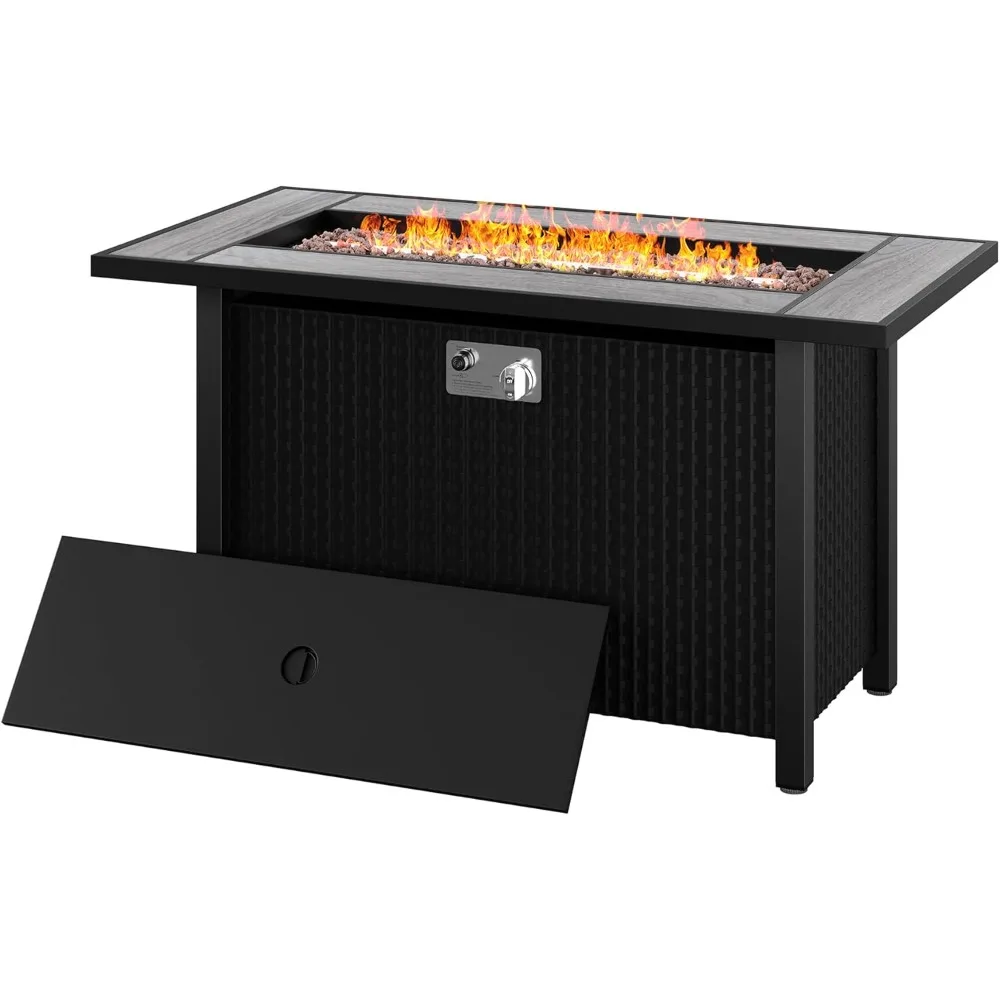 45 Inch Propane Fire Pit Table, Outdoor 50,000 BTU Steel Gas Fire Pit with Lid, Lava Rock, Waterproof Cover and Ratta