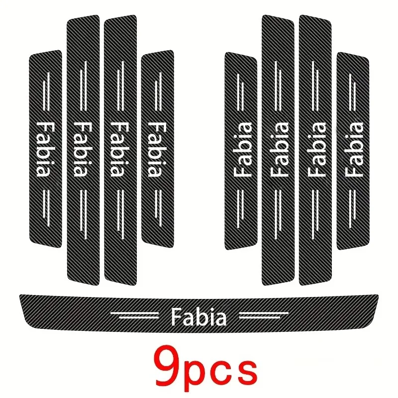 9 قطعة عتبات باب السيارة الحرس ملصقات فيلم المضادة للخدش ألياف الكربون حامي جرجر غطاء الدواسة اكسسوارات السيارات #1
