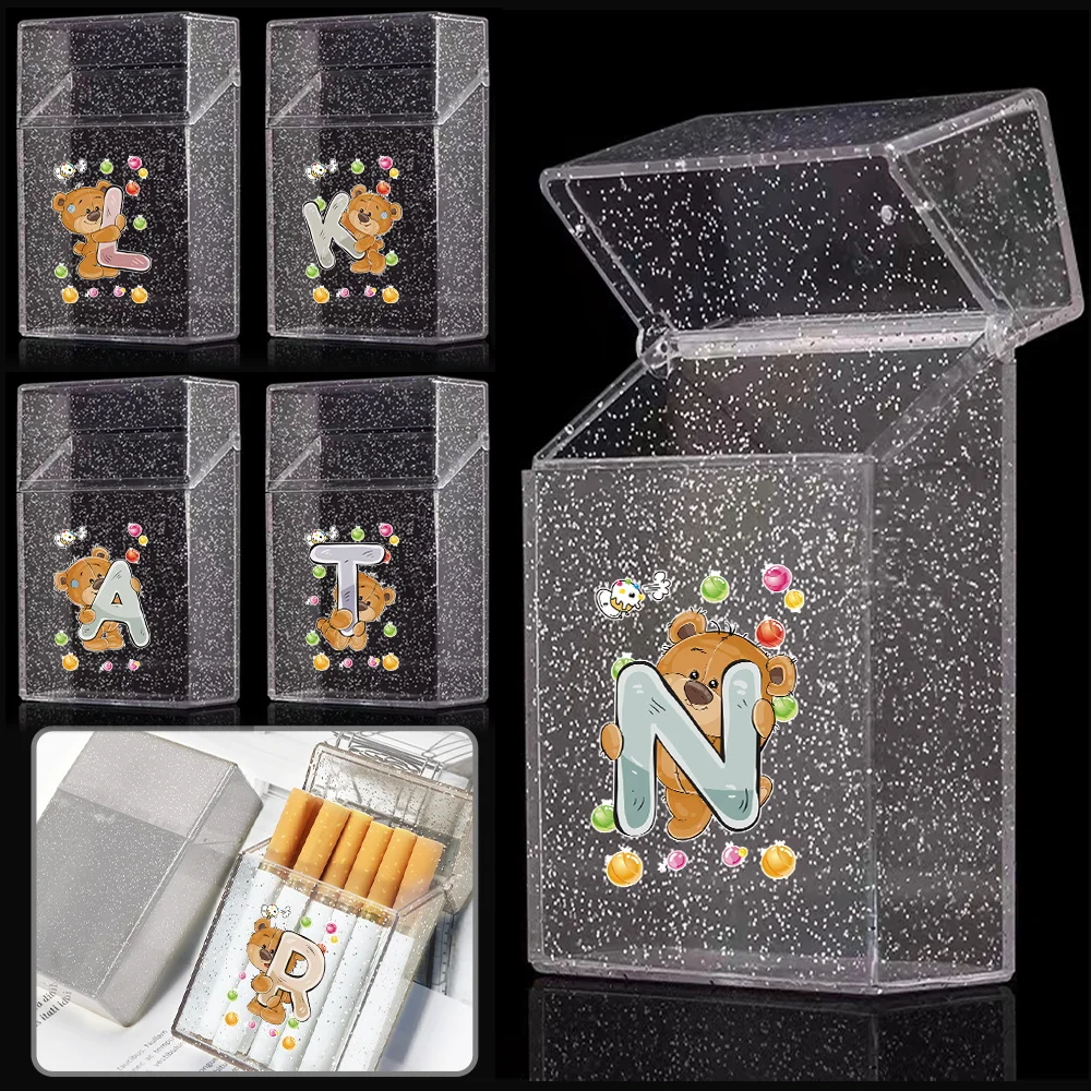 

Crystal Cigarette Box Cover Portable Tobacco Holder Organizer Pocket Storage Case Travel Smoking Container Bear Letter Pattern