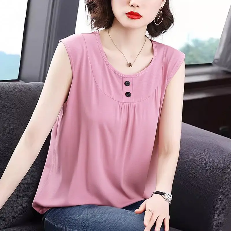 

Plus Size Women's Summer Solid Color Women's Clothing Sleeveless Loose Office Lady Fashion New Arrival Trendy