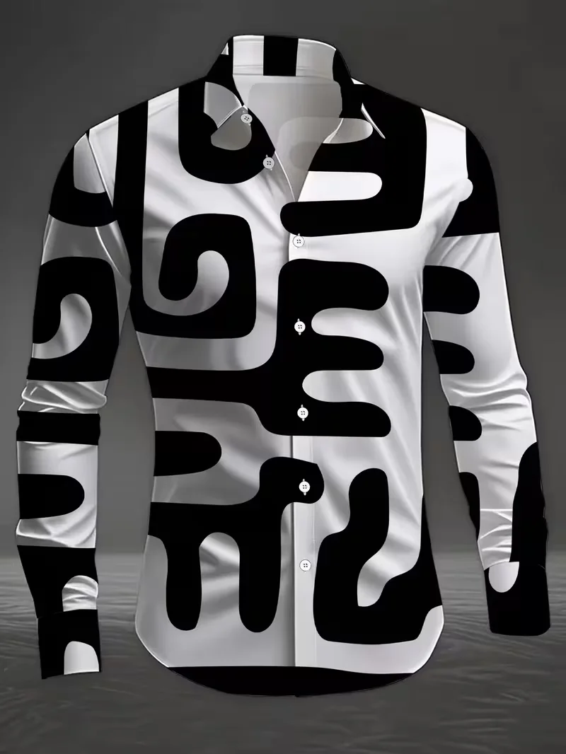 New men's fashionable 3D fruit printed shirt with casual long sleeves and flower button design, fashionable shirt top