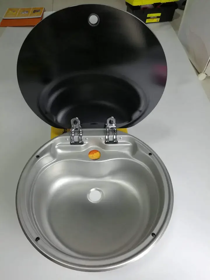 Boat RV Caravan Round Stainless Steel Hand Wash Basin Sink with Toughened Glass Lid 420*145mm GR-570