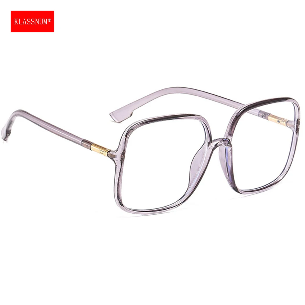 KLASSNUM Oversized Square Frame Anti Blue Light Glasses Women Extra Large Lightweight PC Fashion Eyewear Transparent Eyepiece