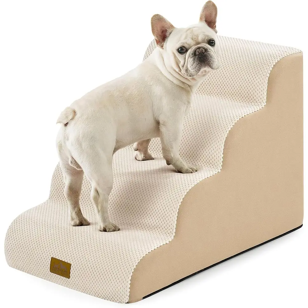 

Curved 4-Step Pet Stairs, 17.7x28x19.7, High-Density Foam, Lightweight & Durable for Dogs and Cats