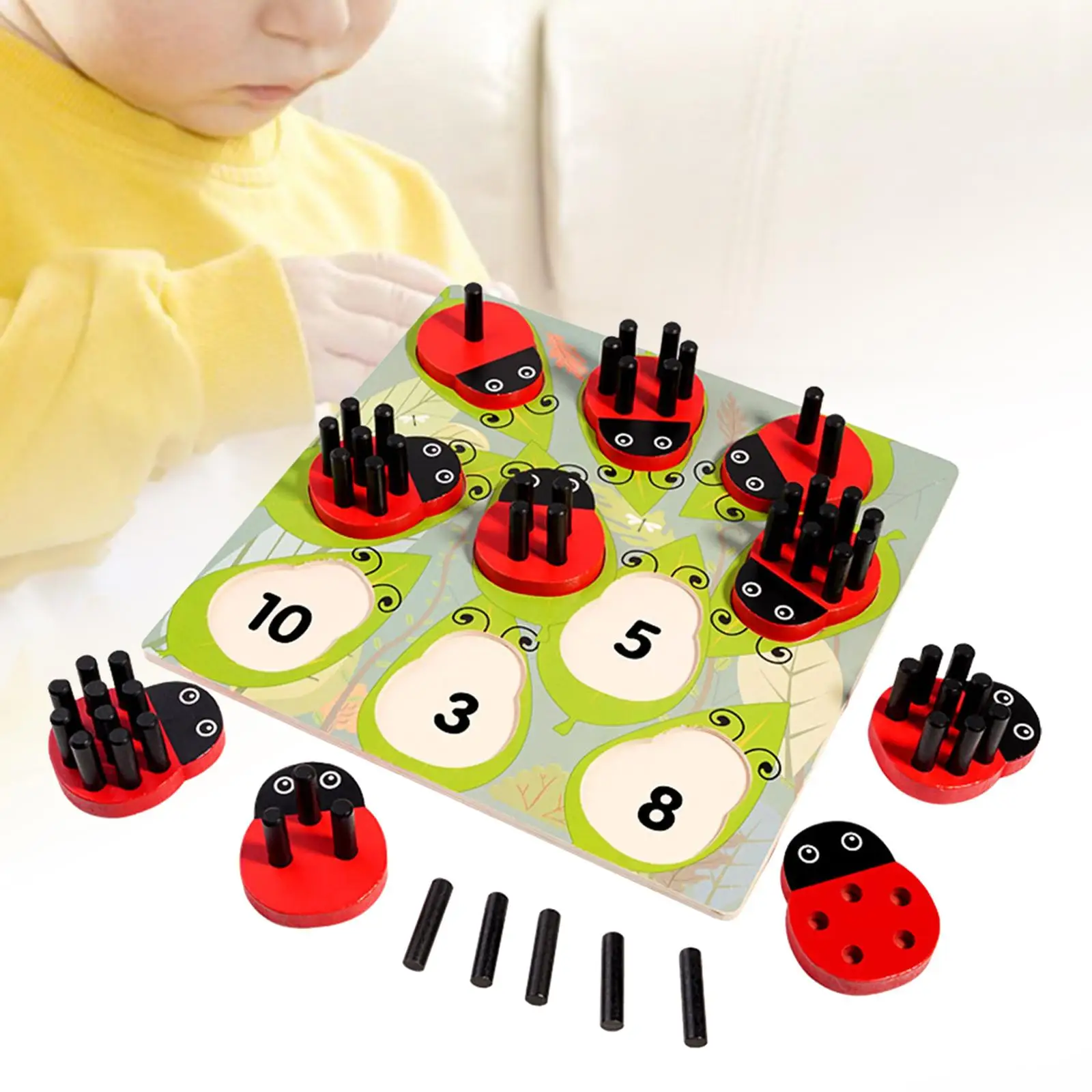 

Wooden Ladybug Counting Toy Preschool Learning Toy Hand Eye Coordination Wood Number Matching Toy Set for Toddlers Boys Girls