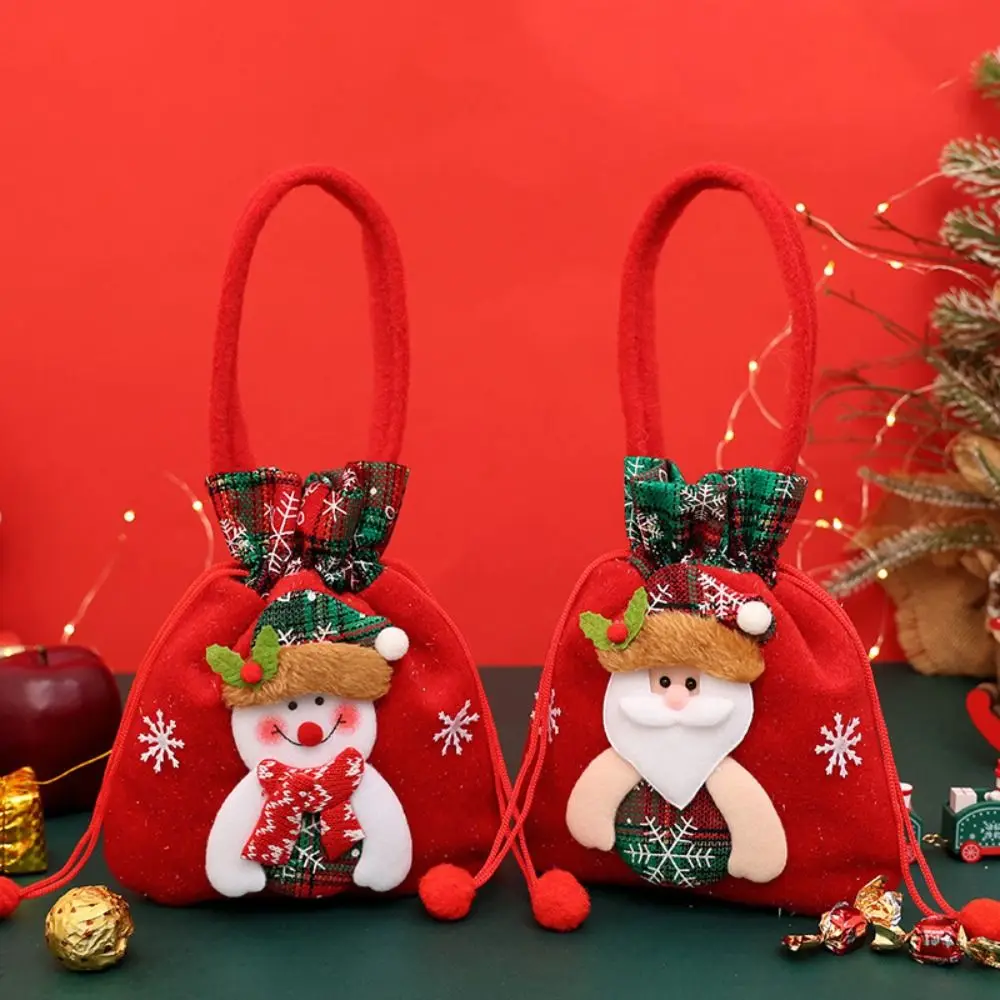 High Quality Adorable Elk Doll Christmas Gift Bag Santa Claus Cute Snowman Candy Tote Bag Durable Soft Holiday Gift Bag Xmas