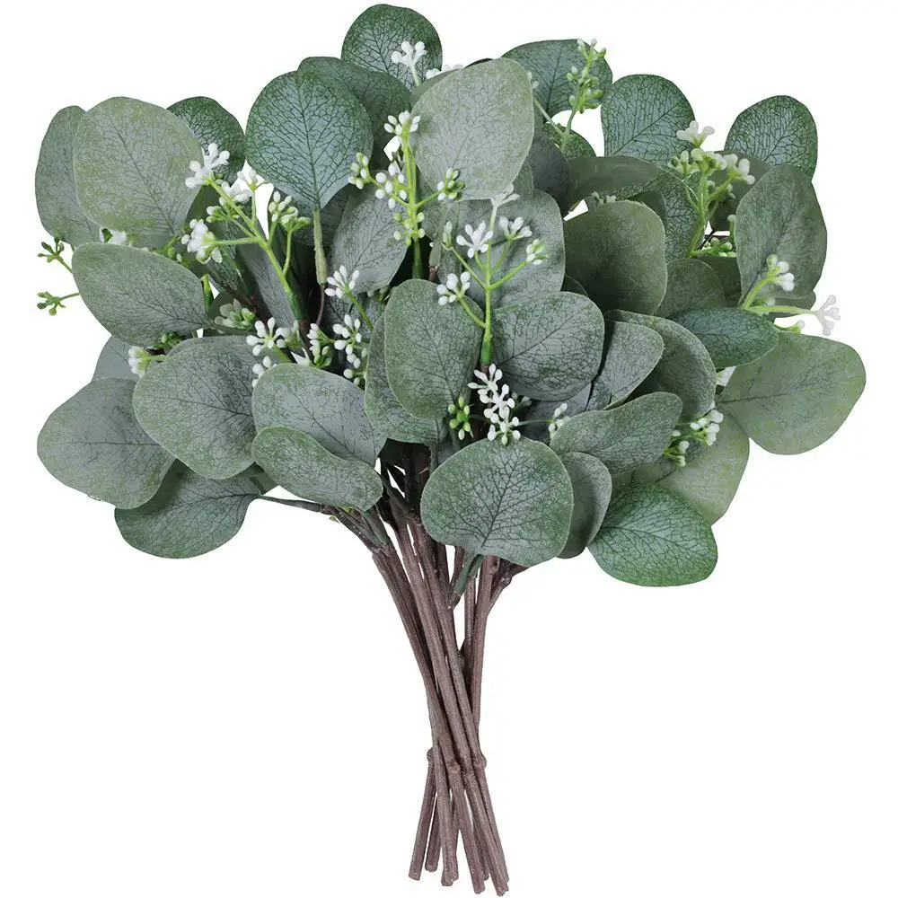 Simulación de hoja de eucalipto de estilo nórdico con 8 cabezas | Ramo de plantas verdes frescas para decoración del hogar