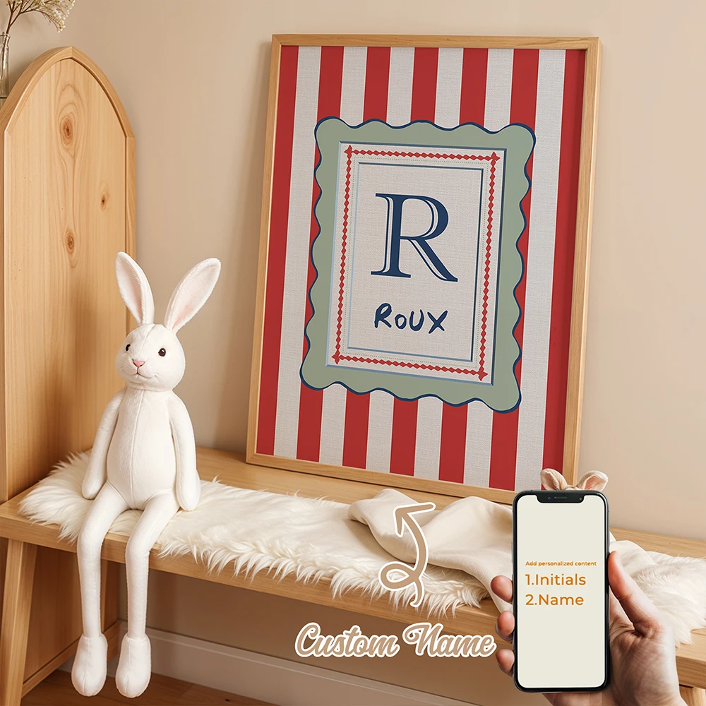 Personalized Custom Name Cartoon Child Stripe Wall Art Print Picture Canvas Poster Painting For Living Room Home Decor Gift