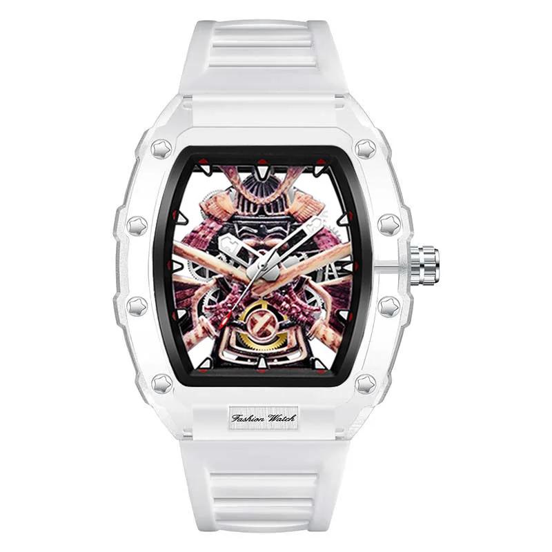 Barrel Shaped Transparent Waterproof Male Wristwatch Durable Plastic Case Fashion Luminous Dial Light Quartz Mens Accessory
