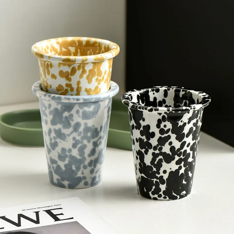 Retro Ceramic Coffee Mug, Breakfast Mug, Milk Cup, Ink Splash Design, Pen Holder, Storage, Bathroom Rinse Cup, Home Decoration