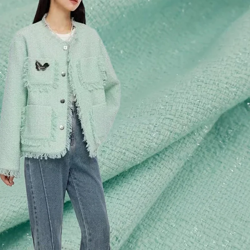 fresh-and-elegant-mint-light-green-shiny-silk-fabric-fine-spun-wool-material-for-coats-vests-and-dresses
