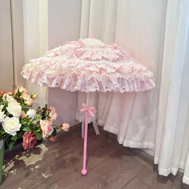 Handmade Pink Floral Heart Lace Parasol Mini Western Style Decor Umbrella Wedding Tea Party Shooting Photography Prop