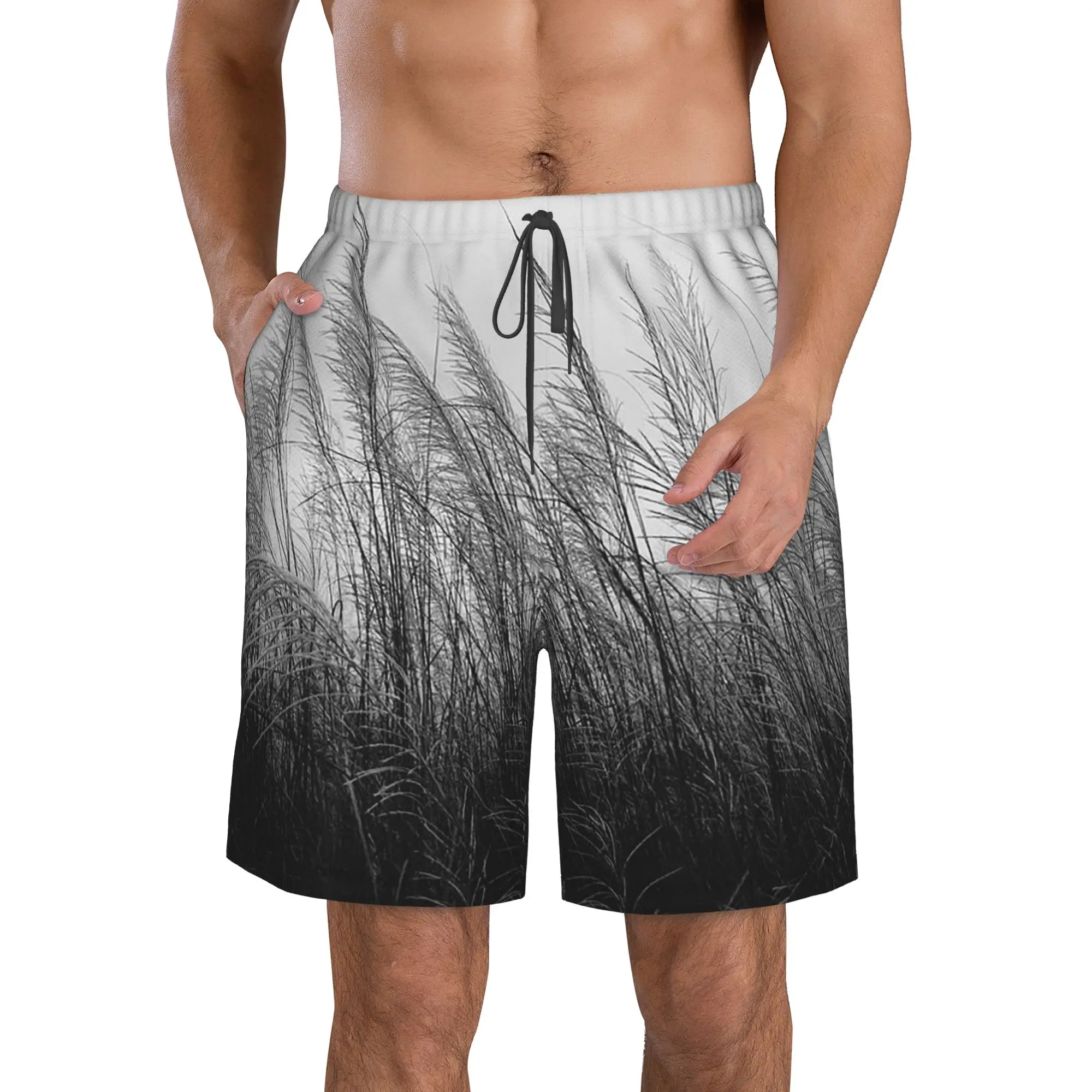 Artistic Reeds And Grasses Painting Trunks Beach Board Shorts Casual Quick Dry Swimming Summer Men Pants
