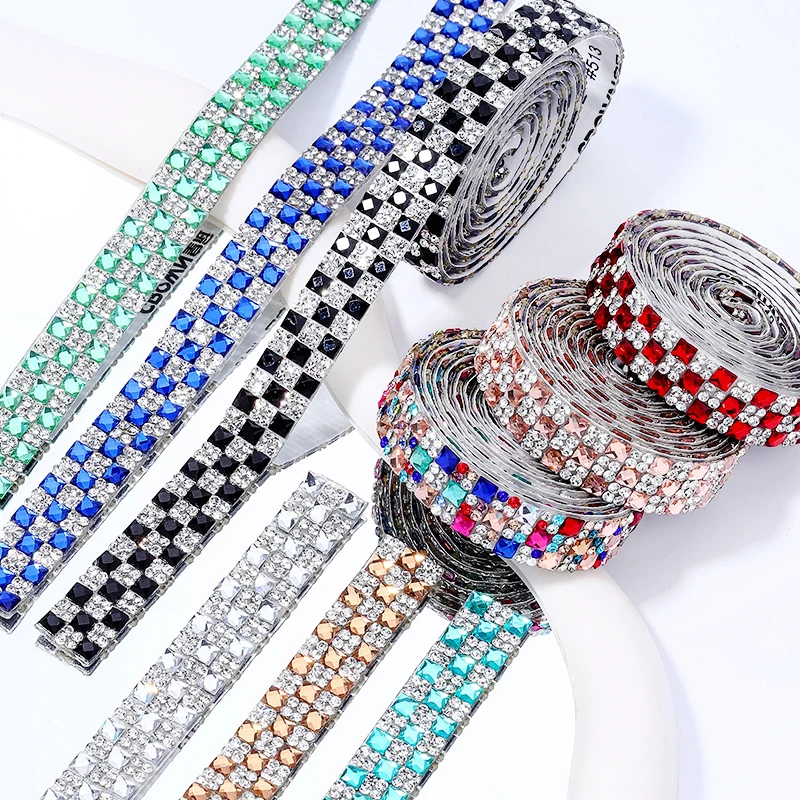DuCrystal 90cm/Yard Self-Adhesive Rhinestone stickers multicolour Crystal Motif Rhinetones Trimmings ribbon DIY Garment,Shoes