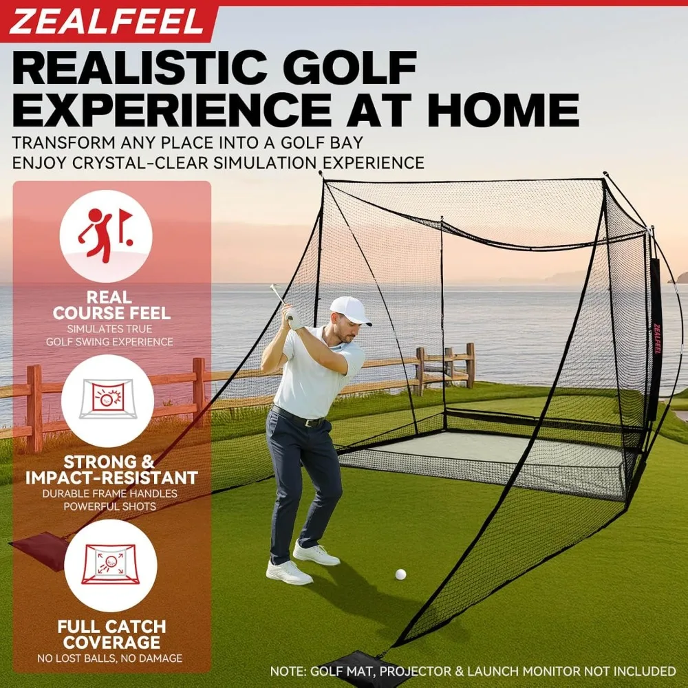 US Shipping Golf Simulator Cage 10x8 FT with Impact Screen & Side Nets, High Speed Dual Layer Practice Net with Ball Return