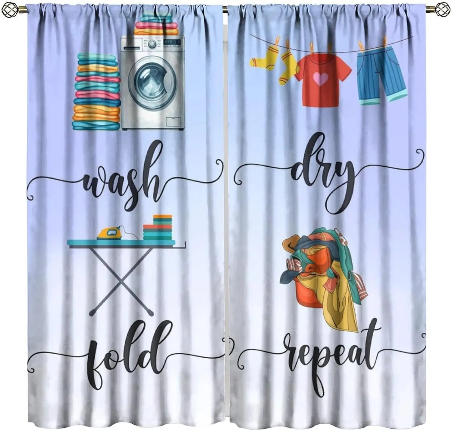 Country Farmhouse Laundry Curtains, Abstract Art Watercolor Wash Dry Fold Repeat Rod Pocket Window Drapes, for Bedroom Bathroom