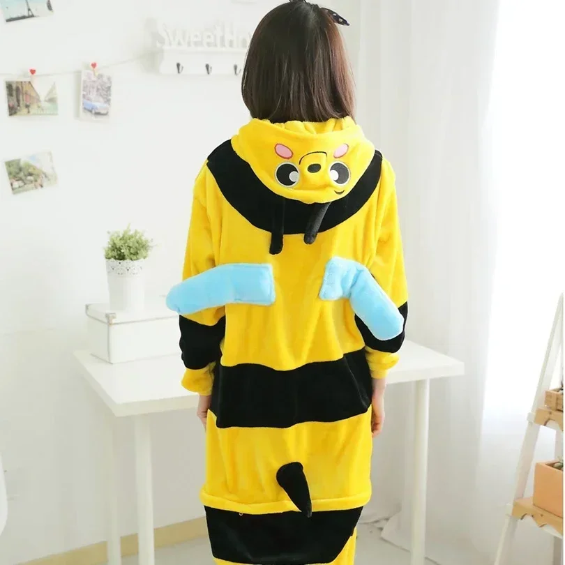 Kigurumi Adult Yellow Duck Pajamas Flannel Overall Animal Women Winter Homewear Sleepwear Party Dress Clothes