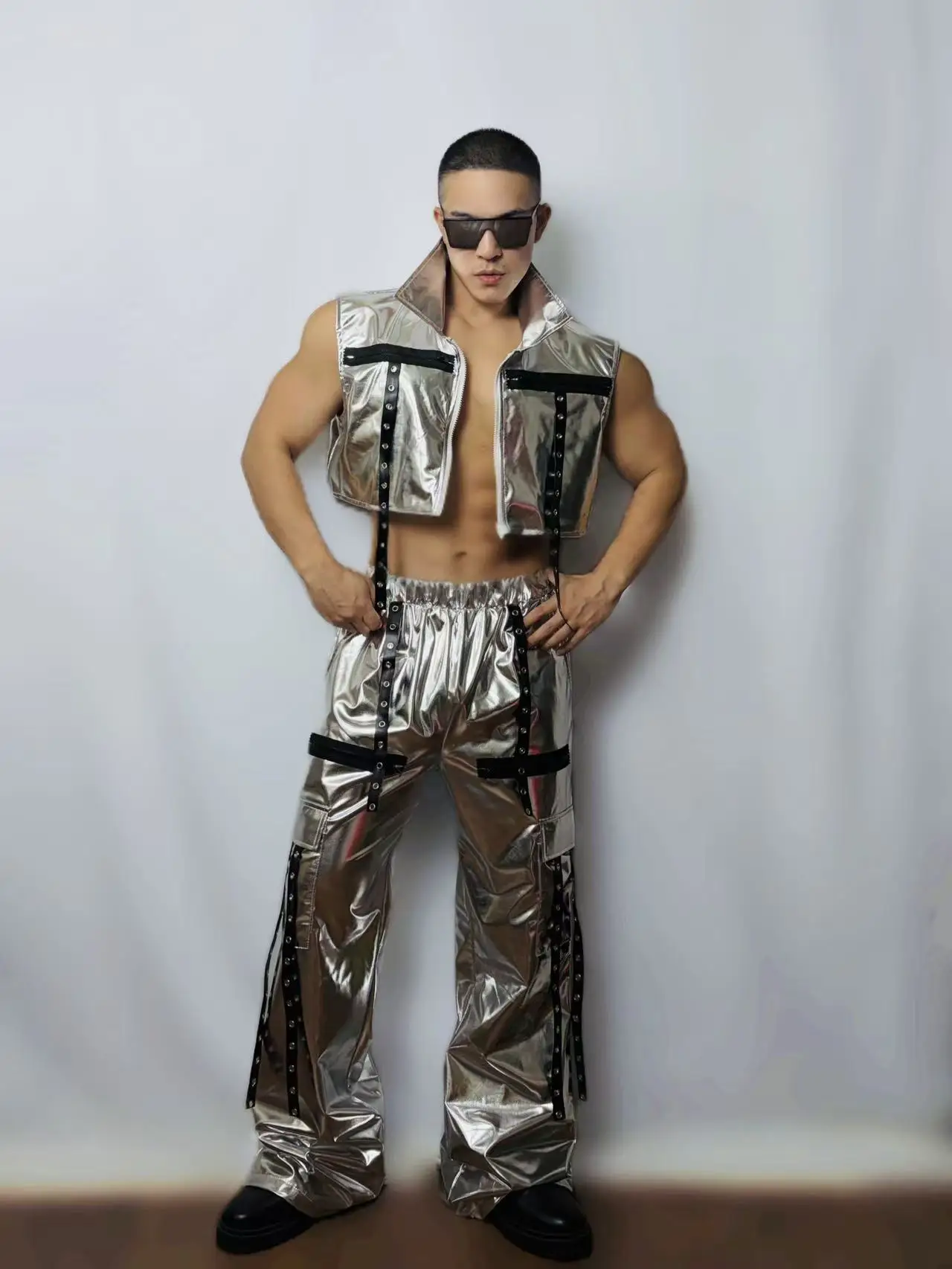 مثير الرجال Ds حفلة الفضة Techwear عرض مسرحي المغني راقصة جوجو ازياء مثير الشرير الجاز الرقص أداء الزي #2