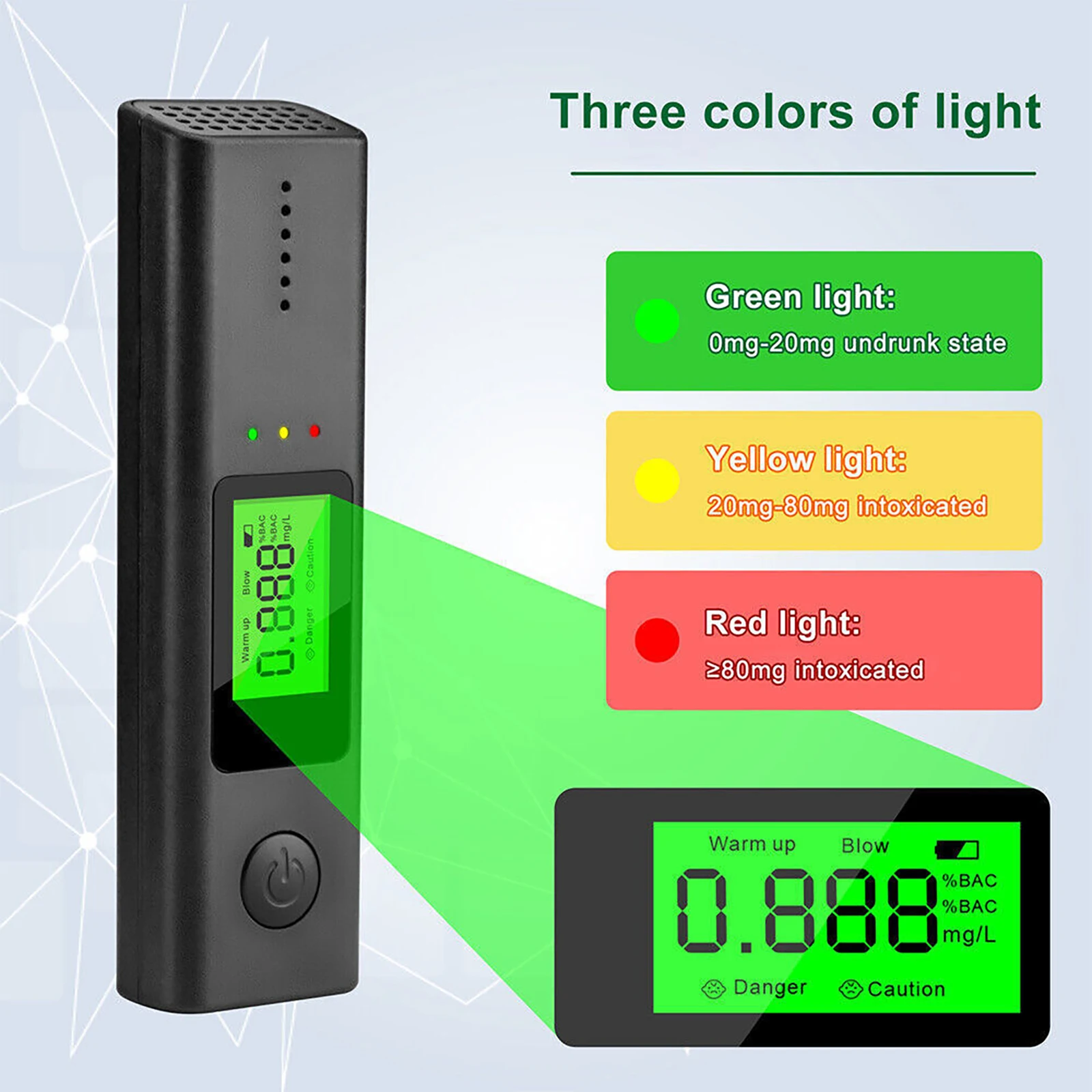 USB-C Rechargeable Breathalyzer Keychain Alcohol Tester Portable LCD Digital Breath Analyzer with Alarm for Car Home Use