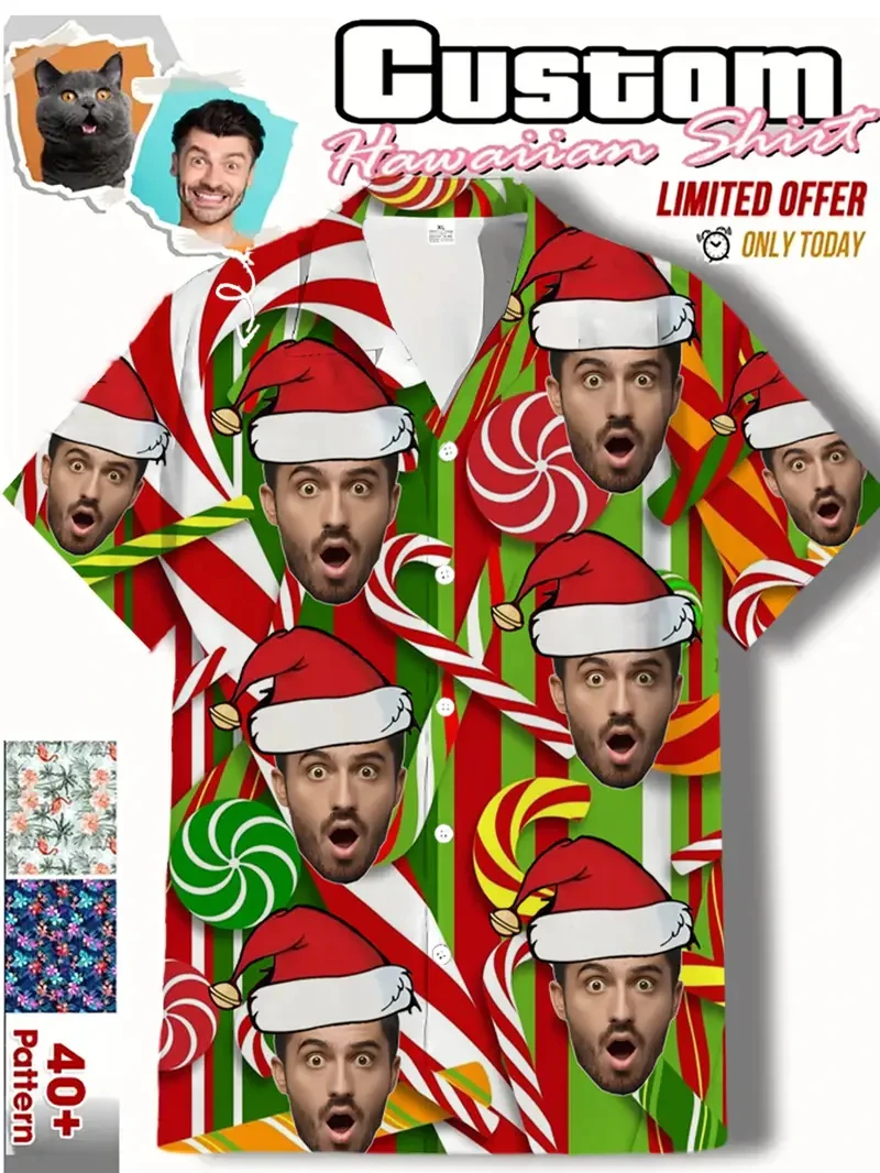 Aangepaste gezicht kerst shirts leuk gepersonaliseerd cadeau voor xmas vakantie feest shirt mode gepersonaliseerde diy paar Y2k blouses tops