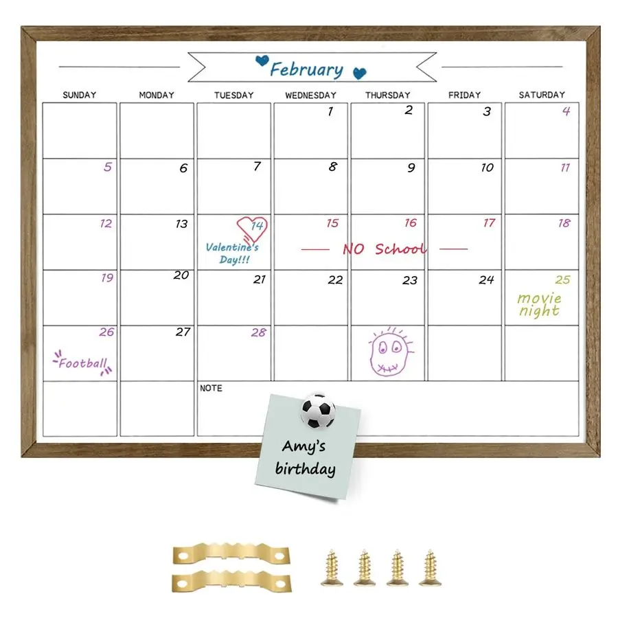 

Erase Monthly Calendar Whiteboard for Wall, Solid Pine Wood Rustic Brown Frame Magnetic Surface Whiteboard for Wall23.6x 31.5YLB