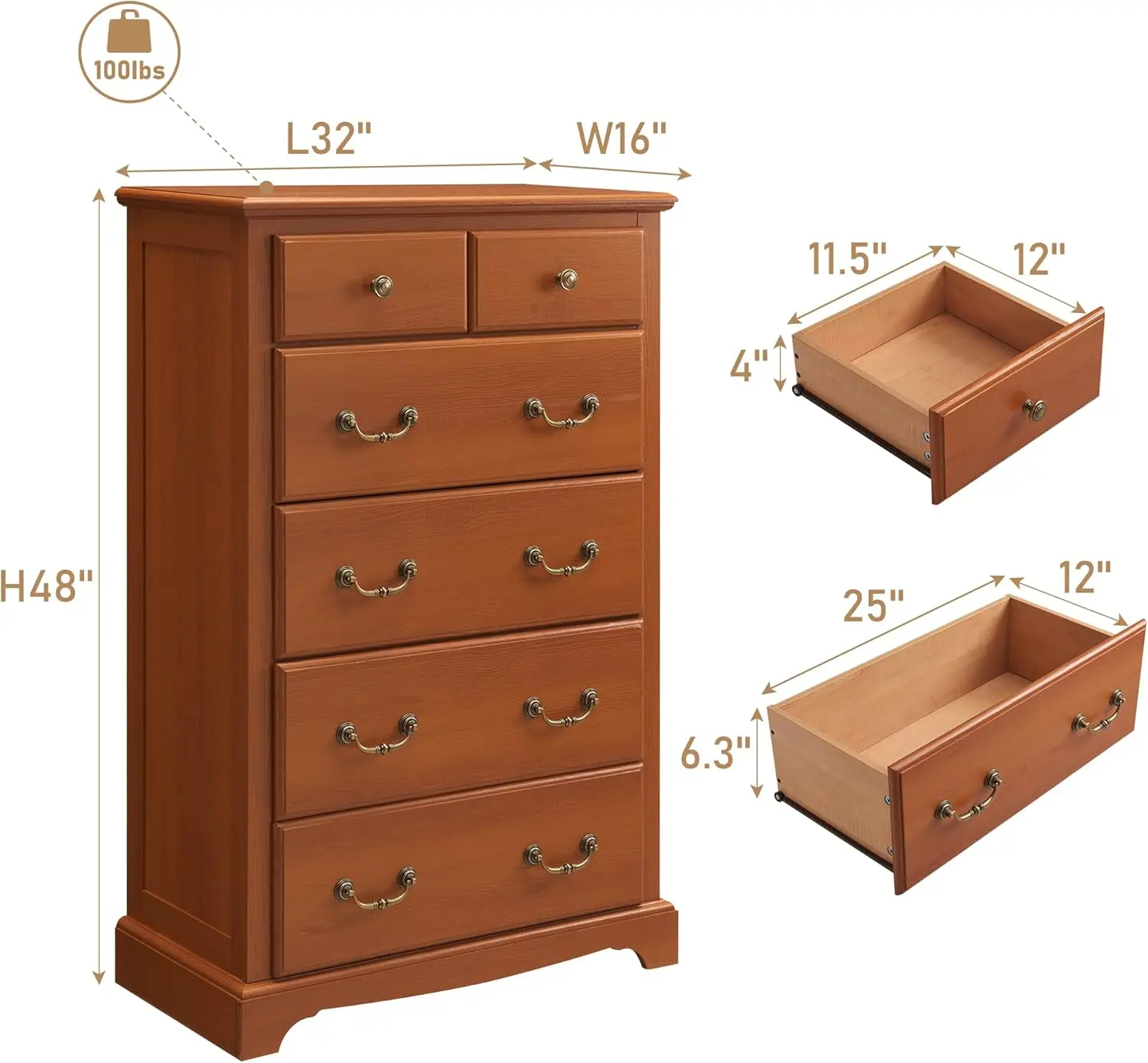 6 Drawers Dresser Chests for Bedroom, 48