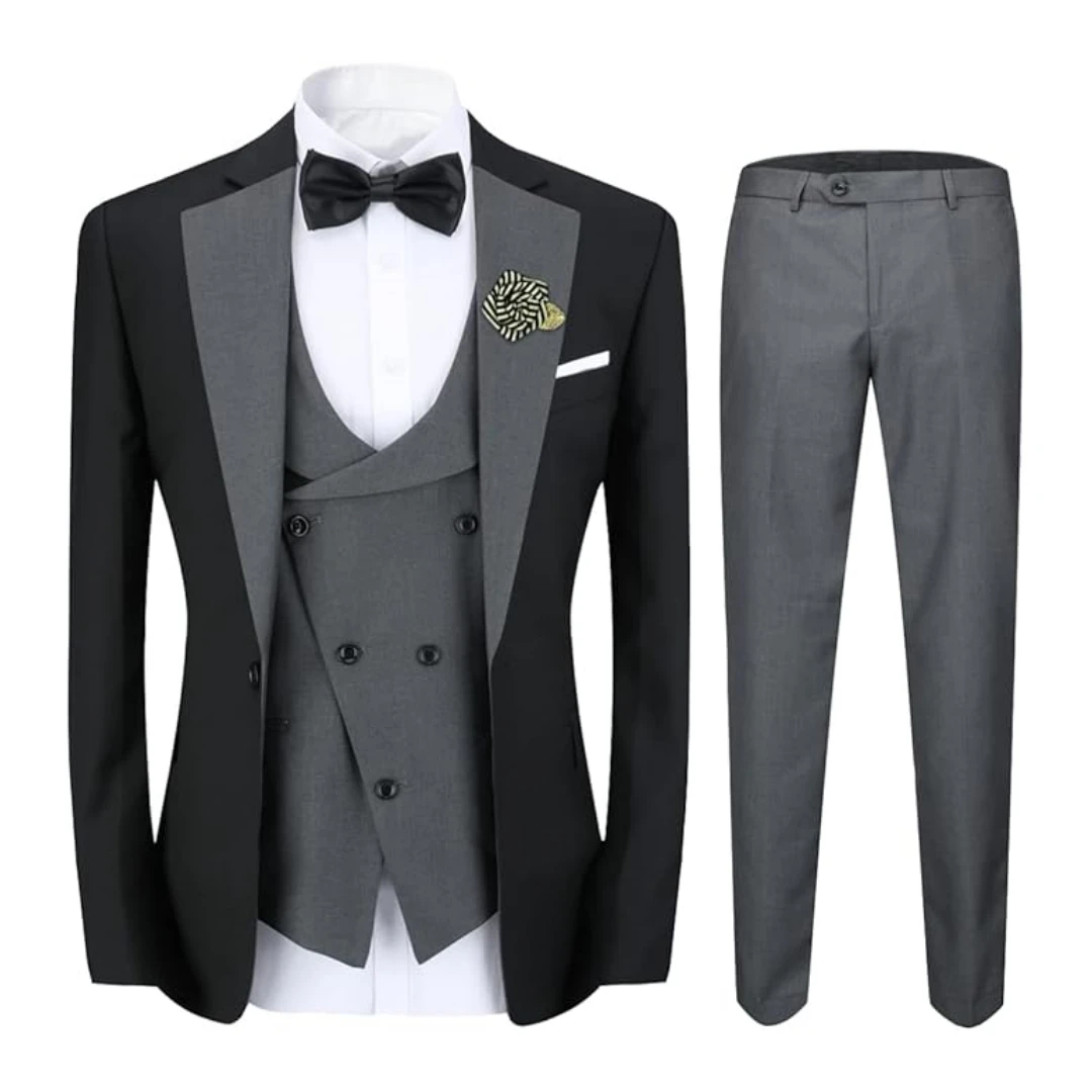 Black Pink Classic Groom Suits 3pcs Blazer Vest Pants Customized Formal Prom Party Business  Male Suit