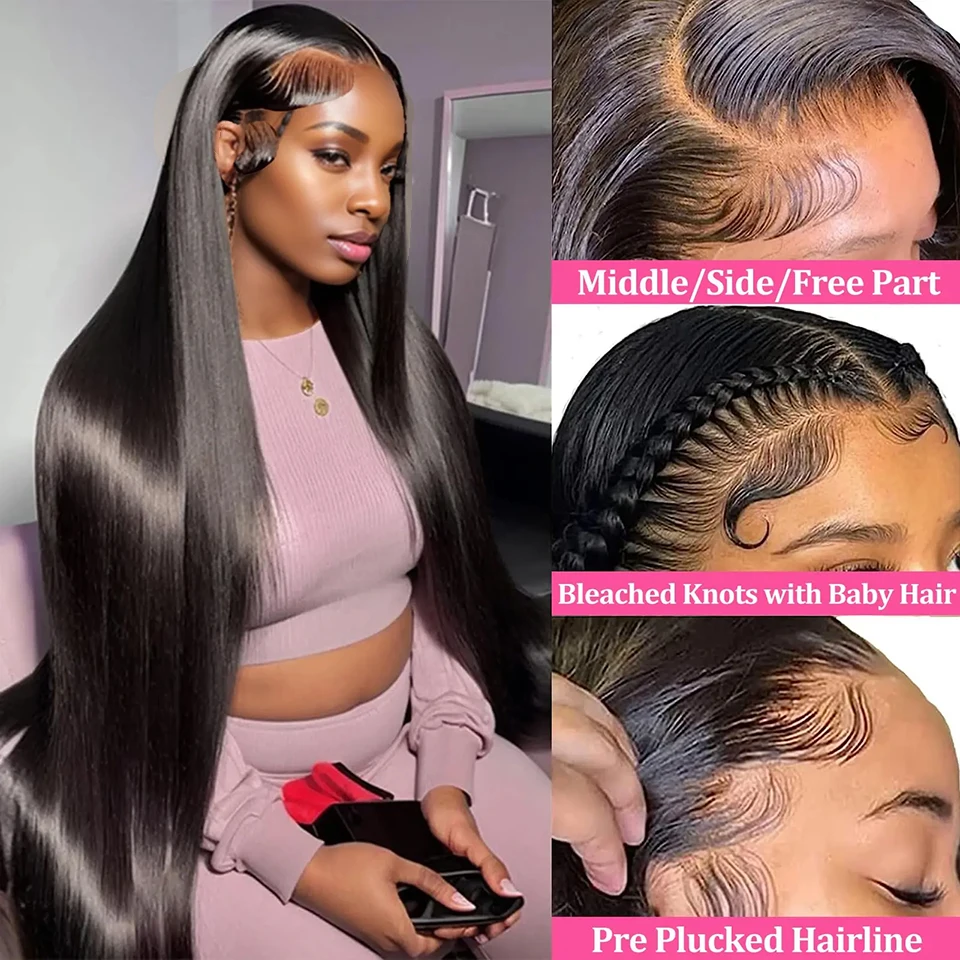 13X4 Hd Lace Frontal Wig 8-34 Inch Straight Lace Front Wig 250% Brazilian Remy Transparent Lace Front Human Hair Wigs For Women