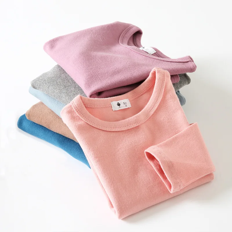 2024 autumn and winter Korean girls' candy long sleeved base shirt versatile candy basic men's clothing round neck Woolen T-shir