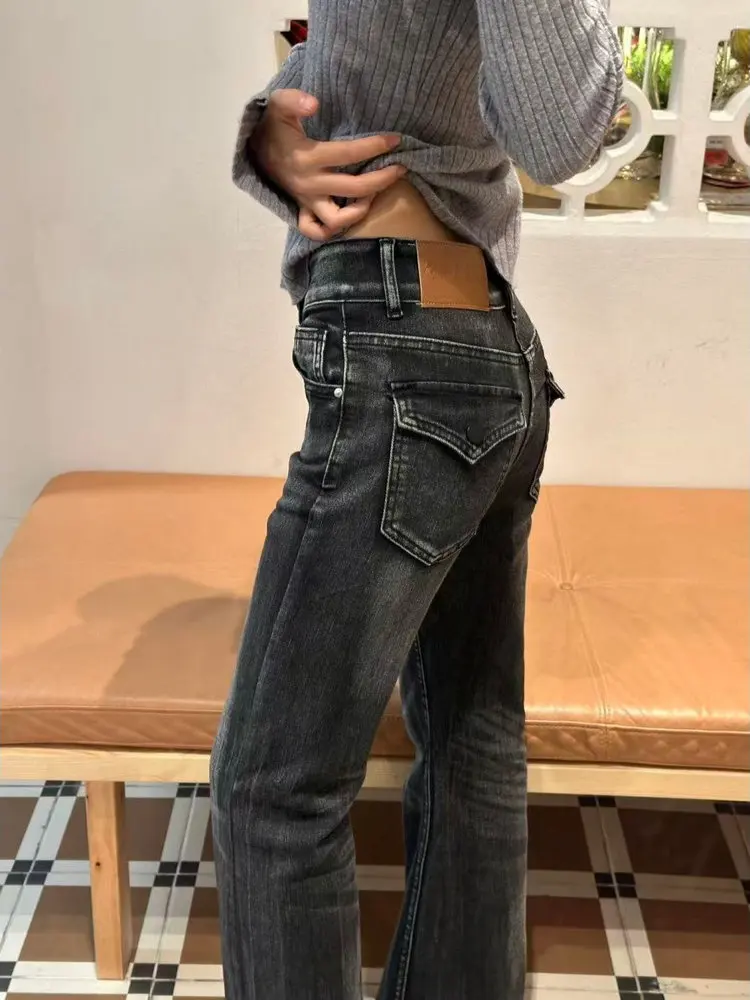 Jeans in denim retrò americano Waed da donna primavera autunno gamba larga pantaloni lunghi fino al pavimento pantaloni lunghi a vita alta coreano Sle