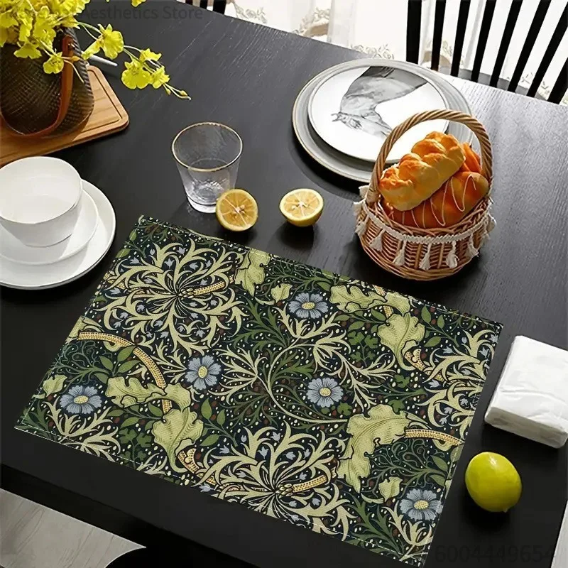 Summer Leave Floral  Placemats for Dining Table Decoration Spring Seasonal Holiday Decoration Vintage Linens Table Mats
