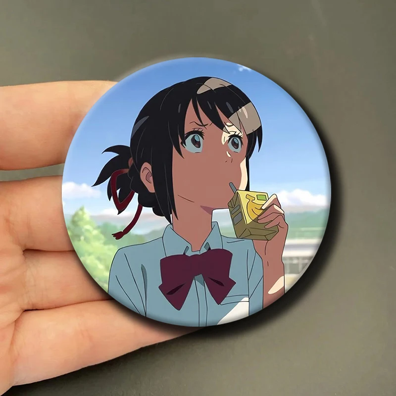 58mm Anime Character Suzume Pins Tinplate Badge Cartoon Brooches for Backpack Hat Clothes Decoration
