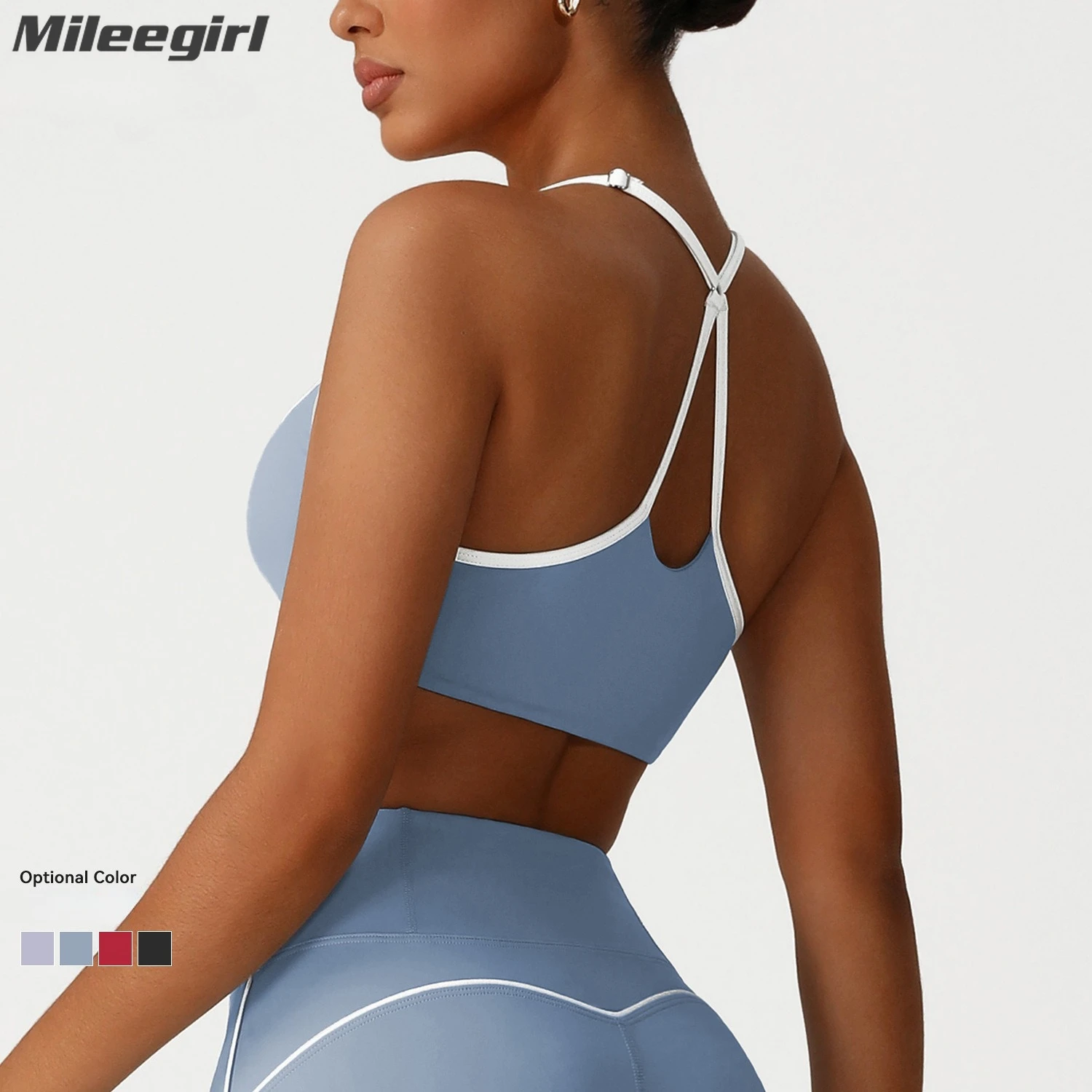 

Mileegirl Quick Dry Women Yoga Bras Sweetheart Neck Sports Crop Tops Gym Fitness Bralette Color Contrast Soft Active Workout Top