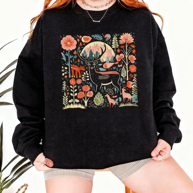 Kerstsweater in Scandinavische stijl Grafisch sweatshirt Rendier Eekhoorn Vogel Vlinder Bloem Winterkleding Dameskleding