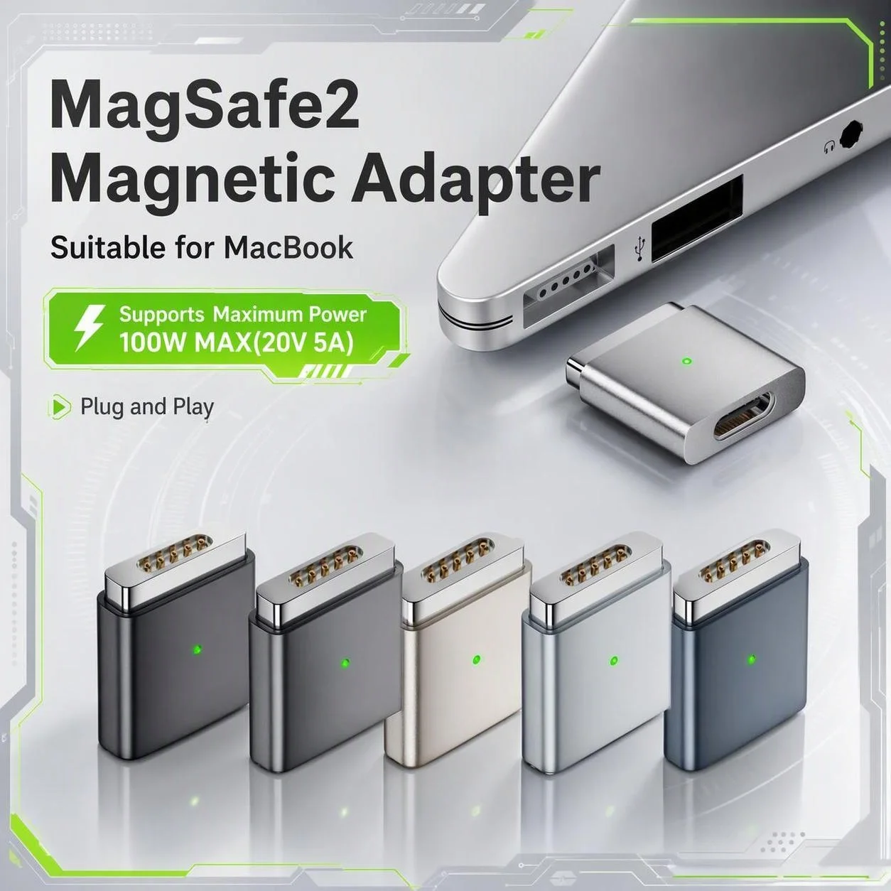2025 New Type-C to T-Head Magnetic Connector Adapter, Supports PD 100W Fast Charging Converter for MacBook Air Pro