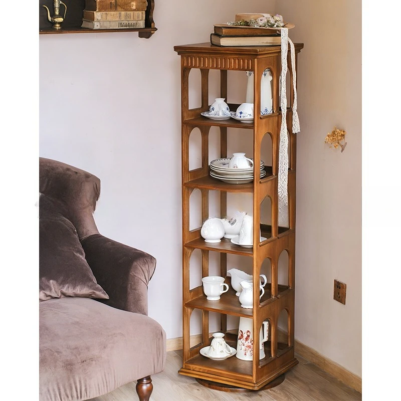Solid Wood Roman Holiday Rotating Shelves Vintage Floor-to-ceiling Bookcases Bedrooms and Study Rooms