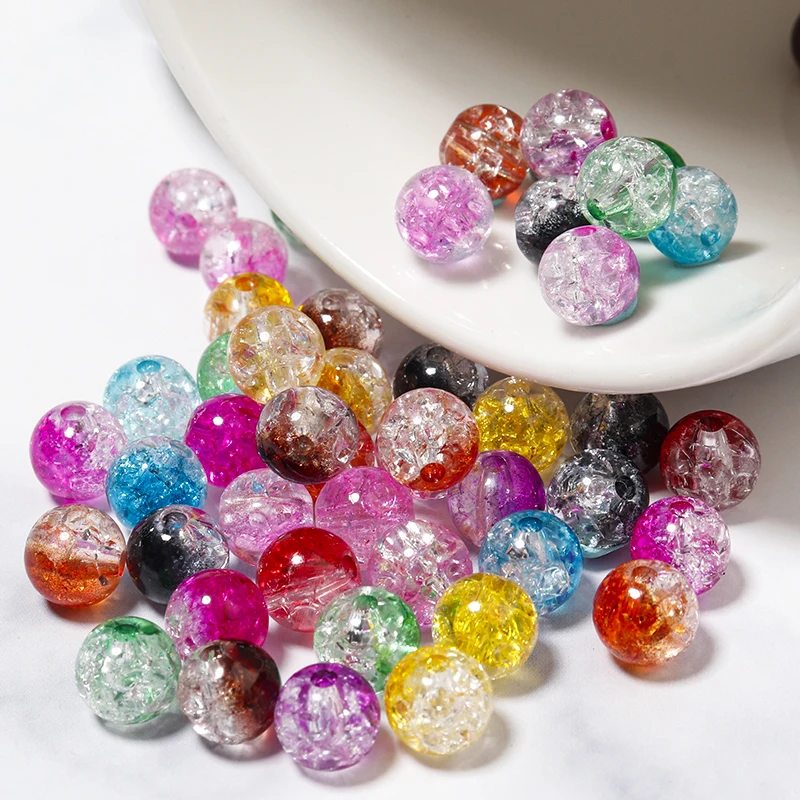 50pcs/lot Round Acrylic Dual Color Popcorn Crackle Crystal Glass Beads  For DIY Loose Spacer Beads Jewelry Making