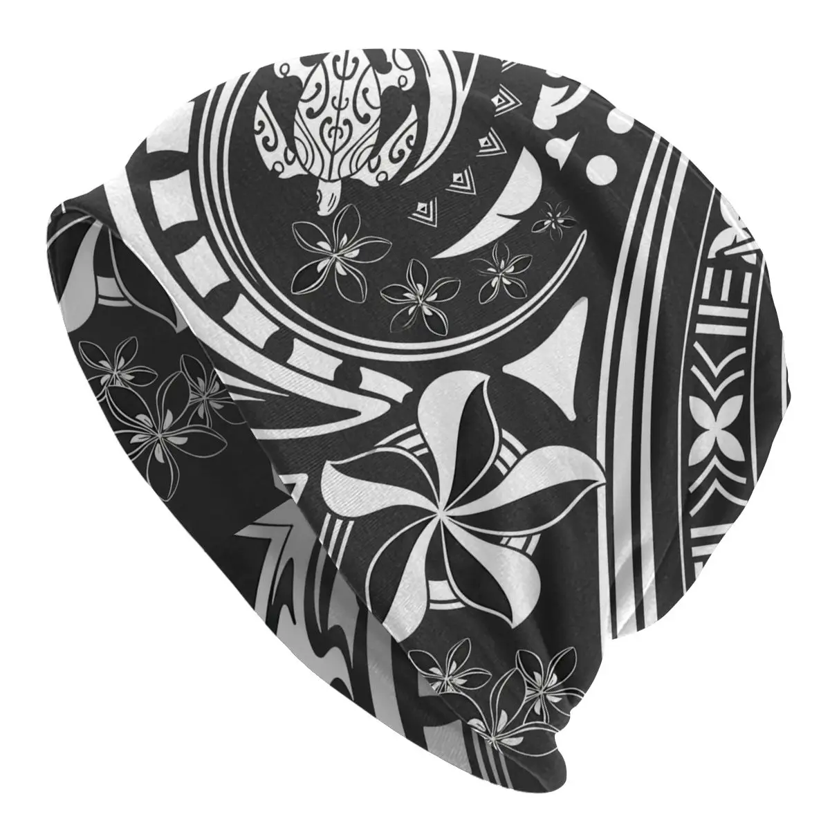 Topi Bonnet Samuan Pria Wanita topi tipis benang Tribal tinta hitam polinean Hawaii topi kupluk desain Skullies