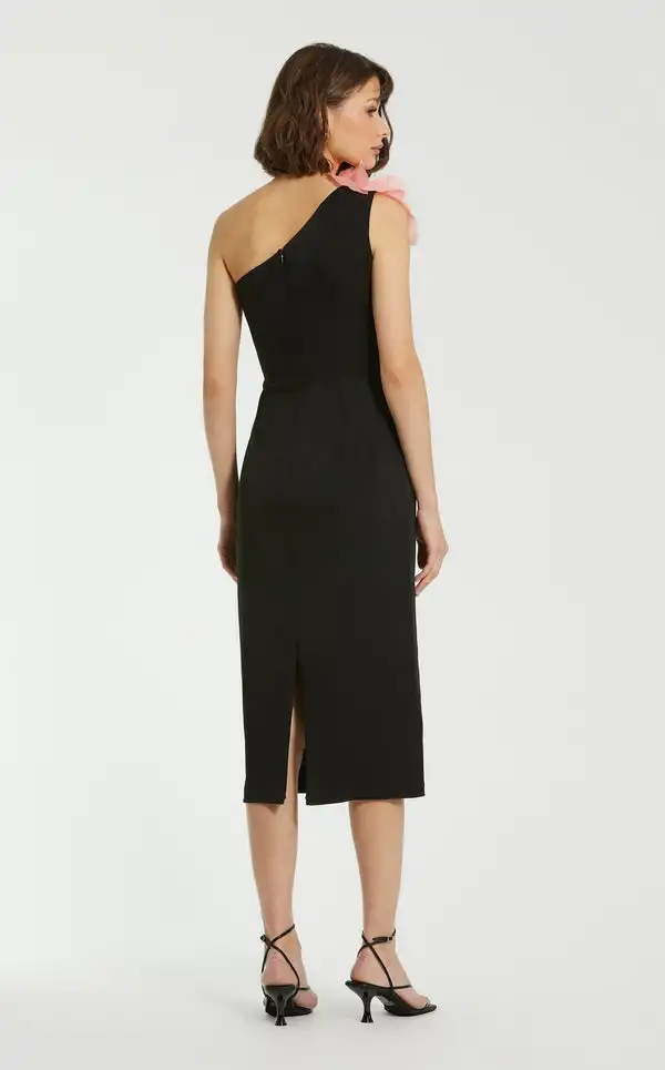 Abiti midi monospalla dritti con fiori fatti a mano in jersey casual personalizzati Abiti per occasioni su misura Taglie semplici disponibili Sexy