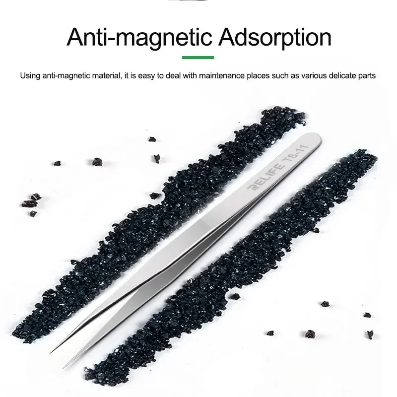 RELIFE TS-11 TS-15 High Hardness Maintenance Tweezers Anti-Static Straight Curved Phone CPU IC Repair Clips Hand Tool