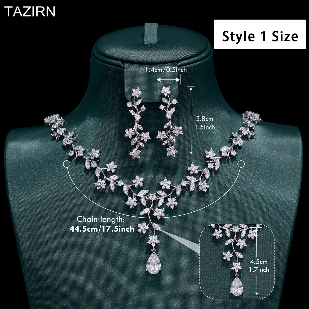 TAZIRN 5A Cubic Zirconia Floral Jewelry Set CZ Necklace and Earrings  For Dubai Nigeria Women Luxury Wedding Jewelry 2PCS Set